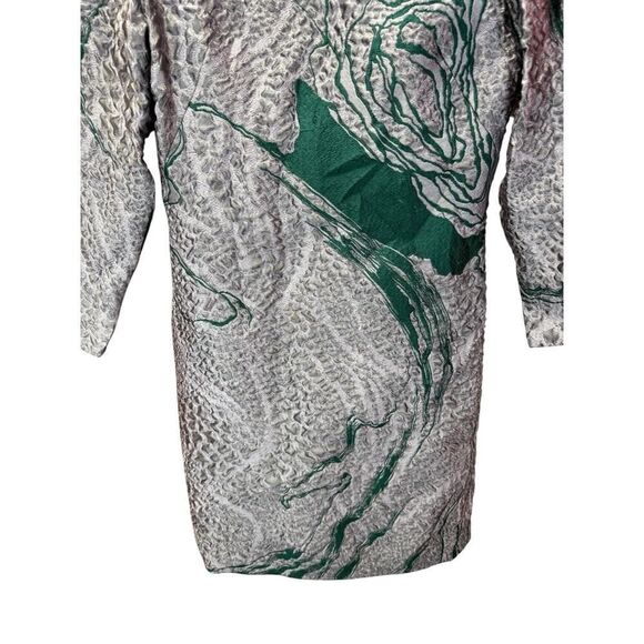 Carolina Herrera Textured Metallic Brocade Mini Dress Gray Green Floral Sz 6 - Picture 3 of 16
